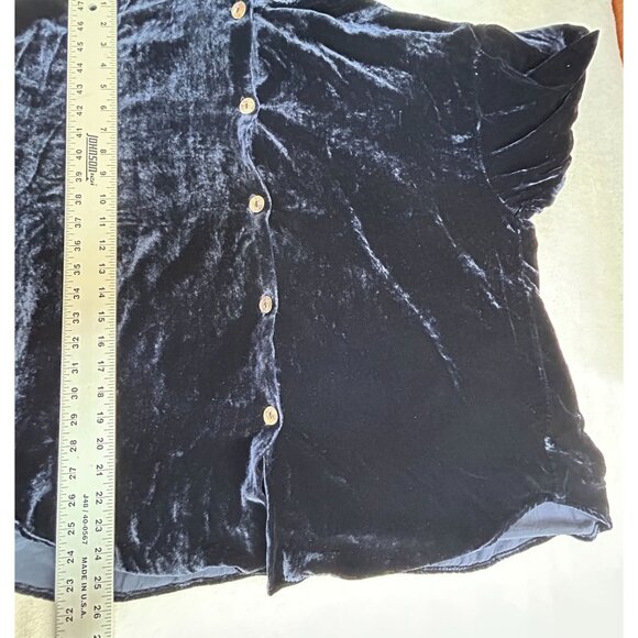 Citron Santa Monica Womens Navy Crushed Velvet Button-Up Shirt Small 100% Silk - Picture 7 of 7